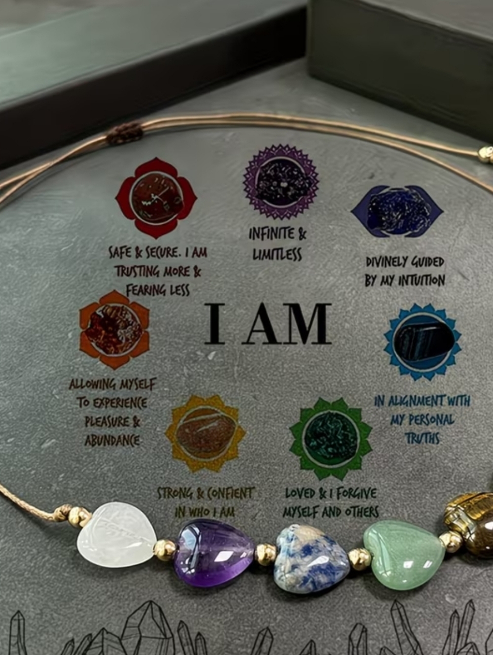 7 Chakra Hearts Gemstone Adjustable Bracelet - Picture 10 of 11